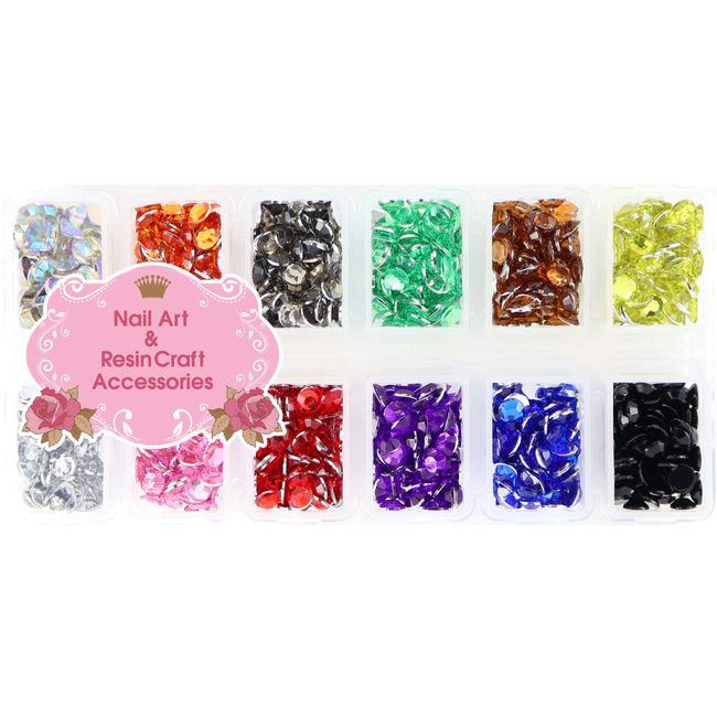 Princess-style 12 Color Rhinestones in Case for Nail Decor, Large Capacity Set (0.2 inch (5 mm) (Approx. 850 Tablets))