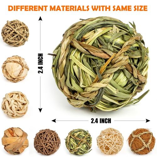 Sofier Rabbit Toys Guinea Pig Toys Bunny Toys 8 Pcs Chew Grass Balls Natural Chews for Rodents Teeth Handmade Enrichment Treats Chinchilla Guinea Pigs Rat Hamster Gerbil Mice