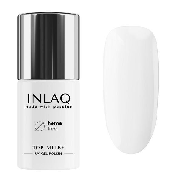 INLAQ® HEMA Free Top Milky White Coat 6ml - Gel Nail Polish UV Top Coat Gel with Milky Color Overcoat 20% Opacity Baby Boomer - UV Gel Nail Polish Top Free from Hema and Di Hema