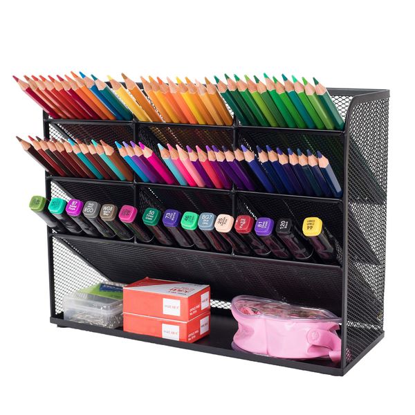 Mesh Desk Organizer Multi-Functional Desktop Stationery Pen Holder Box for Home Office School Supply Storage Rack