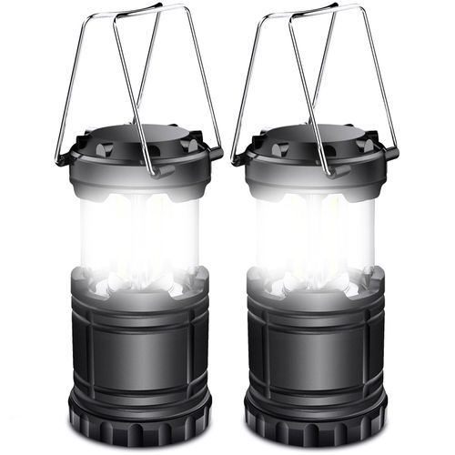 EXTRASTAR 2 Pack LED Battery Operated Lights, Portable Survival Battery Powered Lamp, Waterproof Camping Lantern, Suitable for Hurricane, Emergency, Storm, Outages, Outdoor Collapsible Lanterns, Black