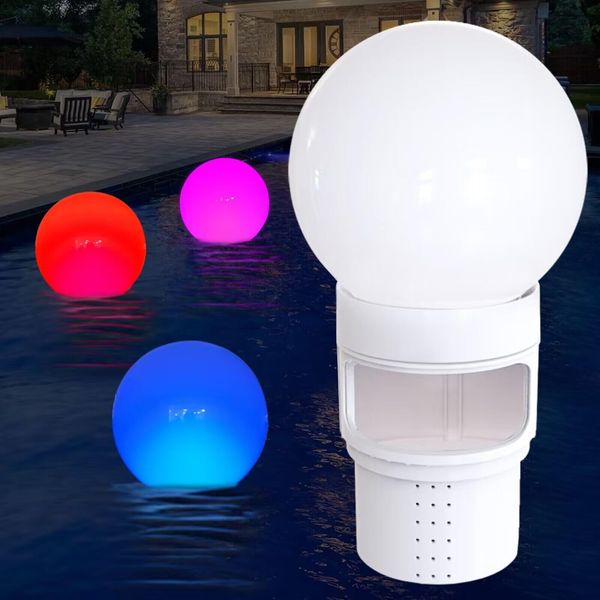 Chsuiwe Pool Chlorine Floater with Solar Ball Light, Floating Pool Chlorine Dispenser for 4x3'' Chlorine Tablets, Easy Opening Pool Chlorine Tablet Floater, Pool Chlorine Holder for Spa, Pool