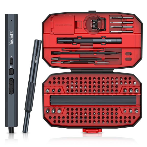 YesRight Mini Electric Screwdriver 155 in 1 Small Precision Screwdriver Set Max 5 N.m Cordless Screwdriver with 3 Torque Settings 140 S2 Magnetic Bits, Repair Tool Set for Phone Computer Watch Drones