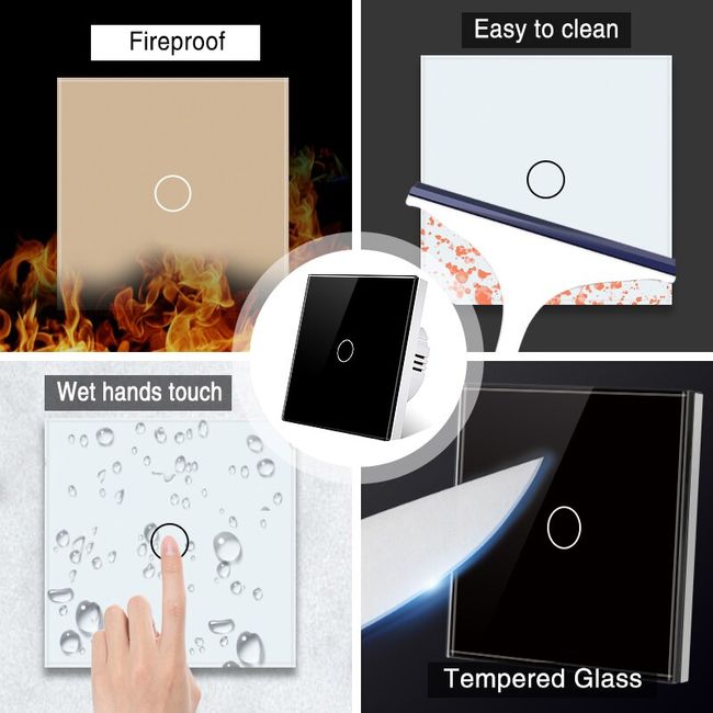 Touch Screen Sensor LED Light Switch 100V-250V Touch Wall Switch EU US  Crystal Glass Control Panel Lamp Switch No Neutral Wire