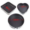 Non-Stick Springform Tin Set 3 Piece -Removable Bottom Round Heart Square Shape Cake Mold Bakeware Set Black