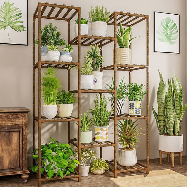 Multi-tier Wooden Plant Stand Ladder Plant Holder for Home and Gardening