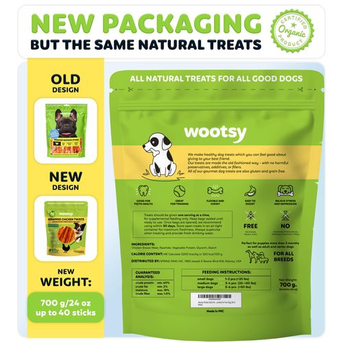Wootsy Chicken Wrapped Rawhide Sticks - Supports Dental Health Dog Treats, Grain Free, High Protein, Low-Calorie Canine Treats, 24 oz
