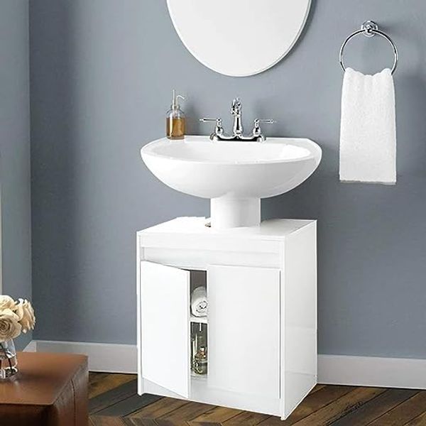 Fiz FIZPORIUM® Spaceways Fantastic Modern White Under Sink Bathroom Storage Cabinet Cupboard Vanity Unit Undersink W48 x H60 x D30cm (Approx.) - White