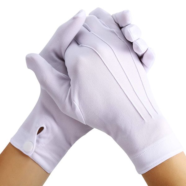 Shappy White Stitched Cotton Gloves for Formal Tuxedo Jewelry Inspection, 2 Pairs (10 Inch)