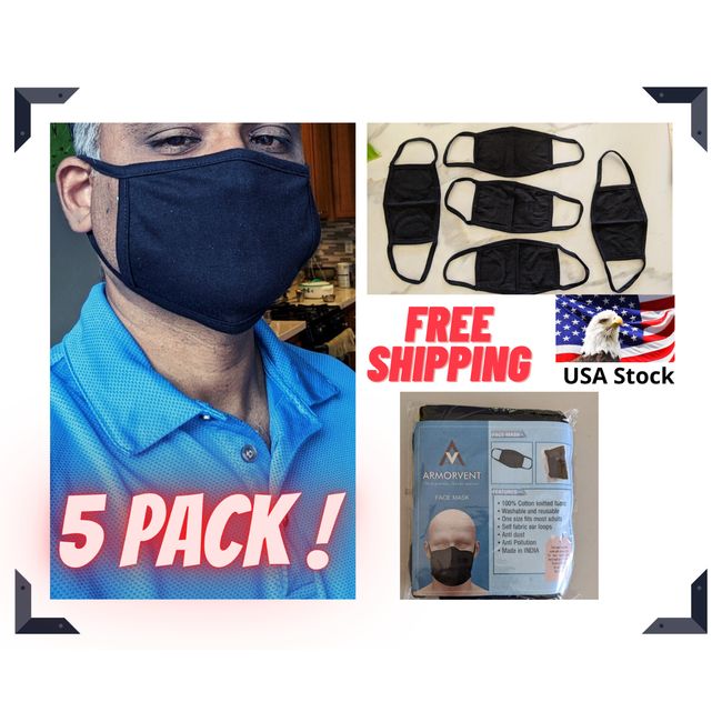 5 Pcs  - ARMORVENT Premium 100% Cotton Reusable face mask - USA Ships