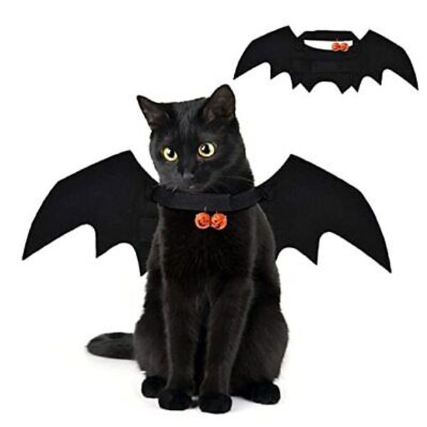 YUJUN Cat Costume Pets Bat Wing with Pumpkin Shaped Jingle Bells Halloween