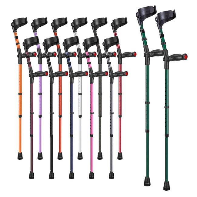 Ossenberg Comfort Grip Closed Cuff Double Adjustable Crutches – Green - Pair | Height Adjustable Elbow Crutches for Men Women Adults Arthritis Comfort Anatomic Handle Forearm Ergonomic