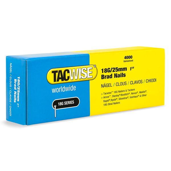 Tacwise 1710 Type 18G / 25 mm Galvanised Brad Nails, Pack of 4,000,Silver