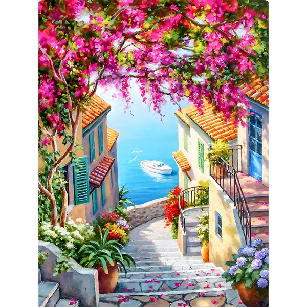 5D DIY Diamond Painting Art Kits Landscape of Sea,Full Round Drill,Flowers Trees Rhinestone Cross Stitch Embroidery,Canvas Painting Pictures by Numbers for Adults,Adultss,Home Wall Decor