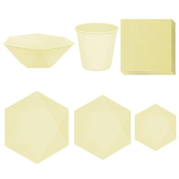 Muted Yellow Compostable Party Tableware Set – 6 Person Hexagonal Design