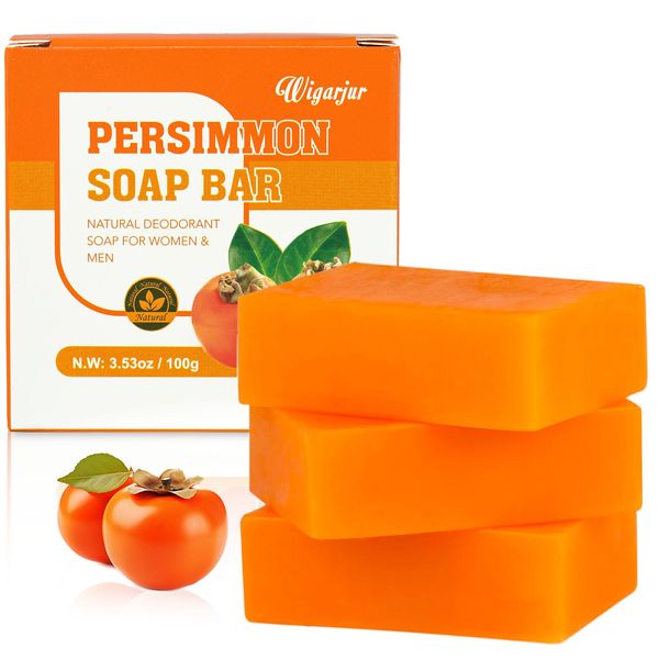 3 PCS Persimmon Soap Bar for Old People Smell, Natural Deodorant Body Face Bar Soap for Body Odor Control, Remove Nonenal Body Odor, Men & Women Deodorizing, Handmade Body Deeply Cleansing Bar Soap