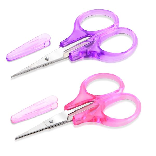 2 Pack Small Sewing Scissors Stainless Steel Crafting Scissors Sharp Scissors with Cover, Precision Portable Scissors for Embroidery Quilting Sewing Knitting Crafting (Pink + Purple)