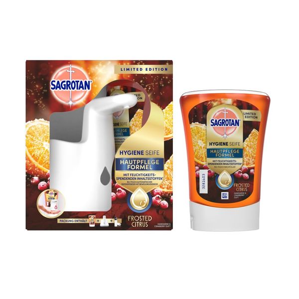 Sagrotan Automatischer Seifenspender-Starterset, 2x250ml Frosted Citrus Nachfüller, Limited Edition