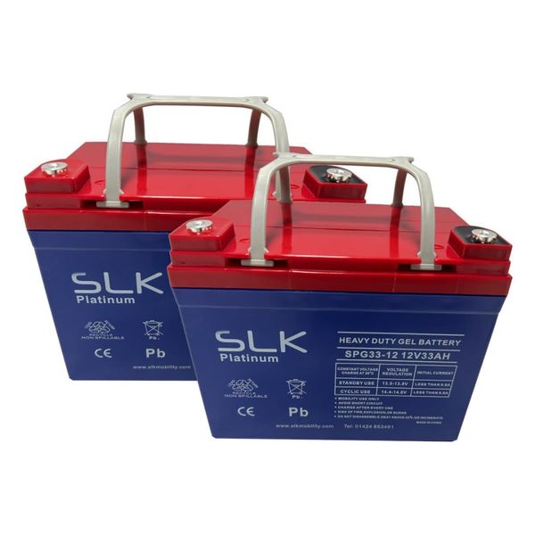 SLK Platinum Mobility Scooter GEL Battery Pair of 2 x 12v 33ah Reliable And long Lasting Replacement Batteries For Electric Scooters And Wheelchairs