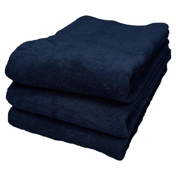 8 Year Towel, Bath Towel, 23.6 x 51.2 inches (60 x 130 cm), 100% Cotton, Thin, Quick Drying, Highly Absorbent, Durable, No Bulk, Navy, Set of 3