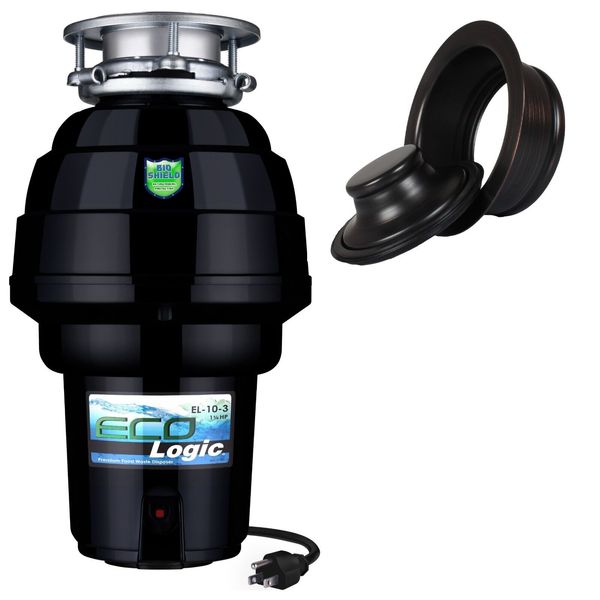 Eco Logic Kitchen Garbage Disposal with Oil Rubbed Bronze Sink Flange, 1.25 HP