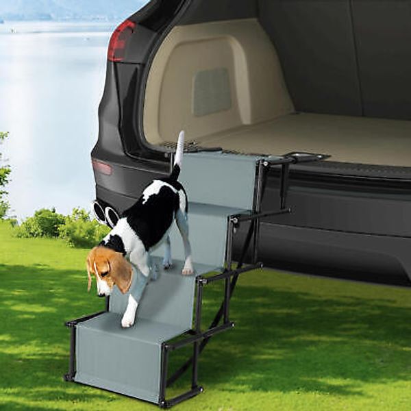 Folding Dog Pet Steps Ramp Stairs Car Boot Portable Ladder for Trucks Grey