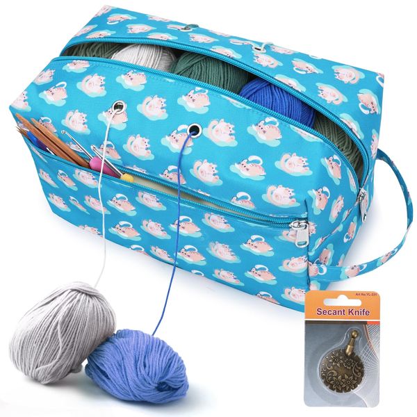 Meitward Crochet Bag with Thread Cutter, Portable Knitting Bag Yarn Storage Organizer for Crochet Hooks, Knitting Needles and Other Accessories, Gift for Mom Women