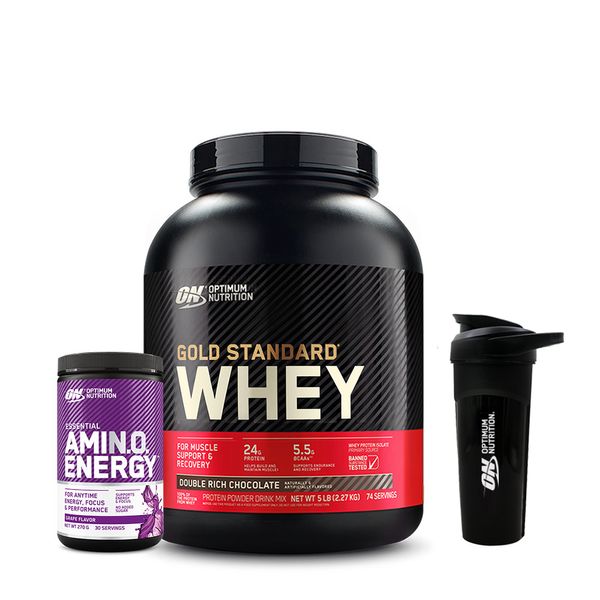 [+Shaker] Optimum Nutrition Gold Standard Whey 2.27kg Choco + Amino Energy 270g Grape