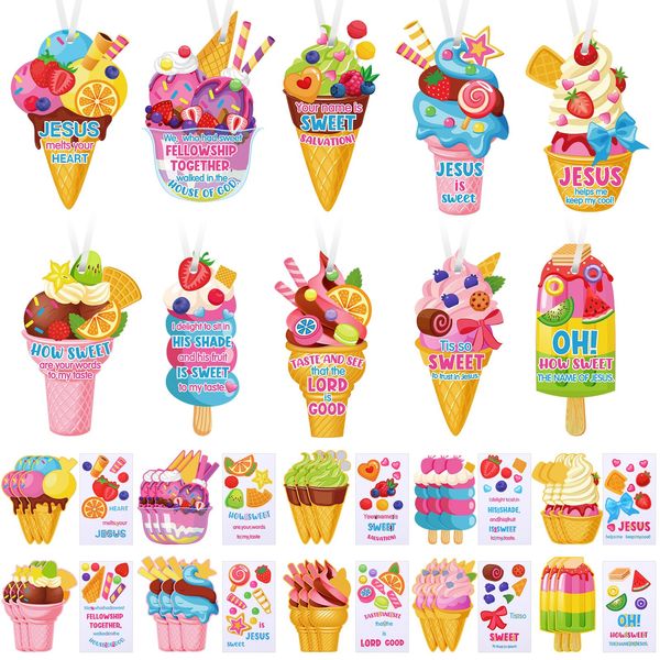 Resholder 30 Set Religious Sunday School Crafts Ice Cream Stickers Bulk Vbs Christian Crafts Make Your Own Jesus Stickers Bible Hanging Ornament for Home Classroom Church Summer Diy Craft Kit Activity