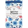 3 pc Microfiber Kitchen Towels Set (16" x 19") FLOWERS & BLUE by SL