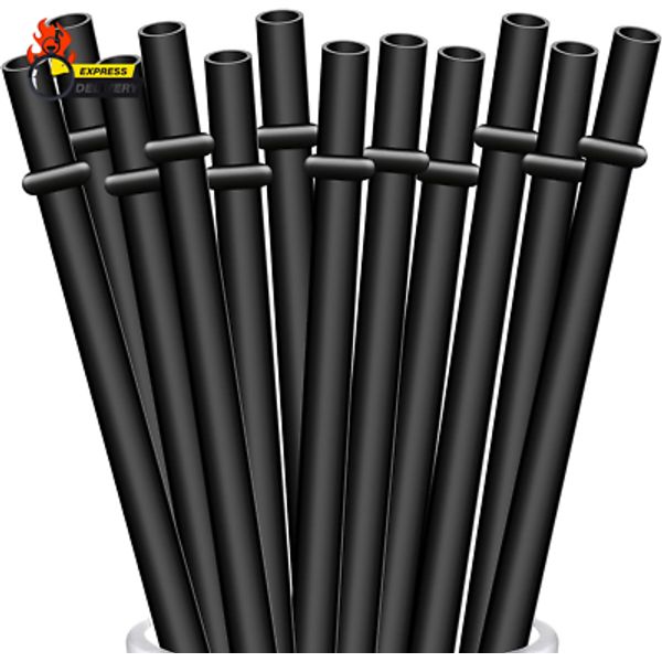 12-Pack Reusable Black Straws, 10.5" Long Hard Plastic Tumbler Replacement Straw