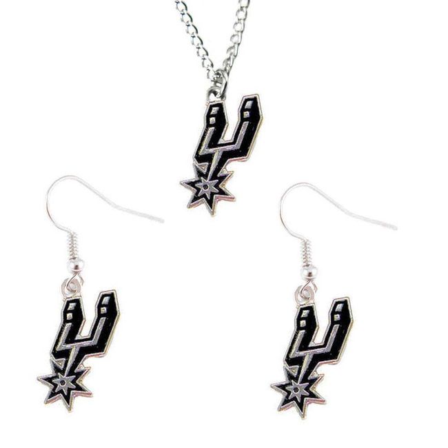 Aminco International NBA San Antonio Spurs Sports Team Logo Necklace and Dangle Earing Charm Set