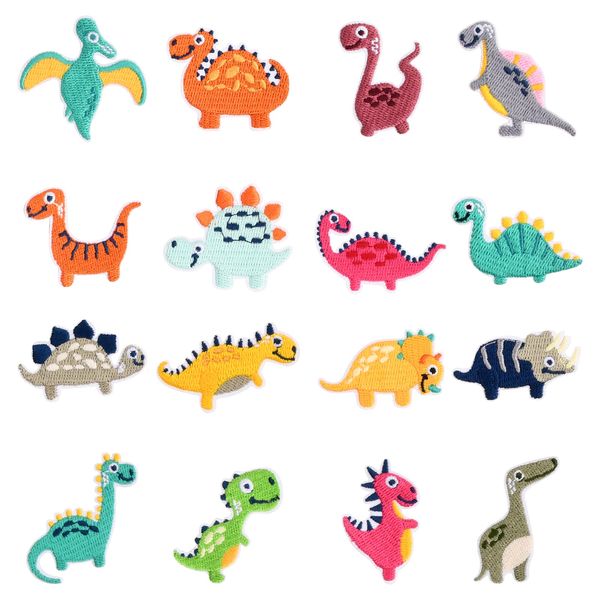 Pagezol 16 Pieces Dinosaur Kids Iron on Patches for Clothing, Cute Embroidery Applique Patches, Sew on Patches, Repair Patch for Clothes, Dress, Hat, Socks, Jeans, Backpacks, Jacket, DIY Accessories