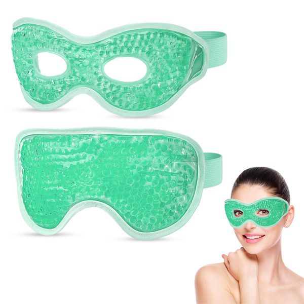 Heyu-Lotus 2Pcs Cooling Eye Masks, Reusable Hot Cold Eye Mask, Gel Bead Eye Mask Hot Cold Therapy Eye Mask Relief for Puffy Eyes,Dark Circles, Dry Eyes(Green)