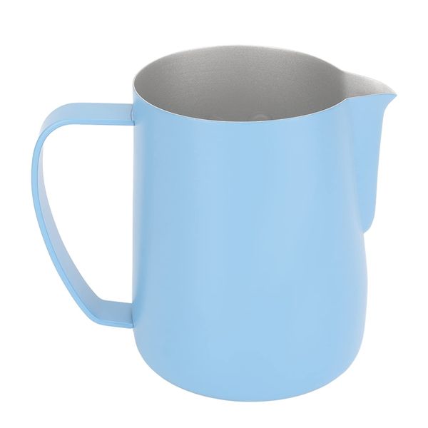 Coffee Latte Art Pitchers, Mlik Jug Cup 450ml Stainless Steel Milk Frothing Pitcher for Coffee Machines Espresso Coffee Barista Art Milk Cream Cup Cappuccino Jugs (Light Blue)