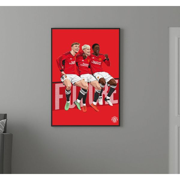 Themed Manchester United FC Print - Trio Goal Celebration Illustration Poster Football Wall Art (29.7cm x 42cm - A3)