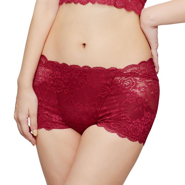 Angellir Soft Fit Lace Panties, Posterior Support, Focused Compression, bordeaux,