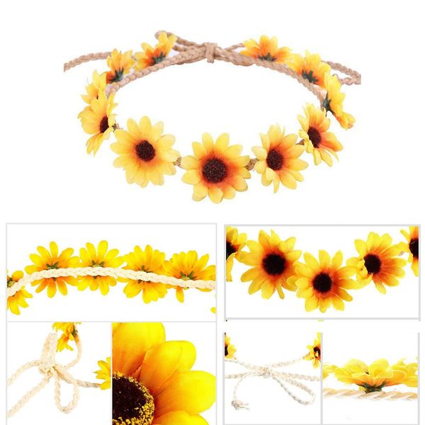 3PCS Daisy Flower Headband Sunflower Crown Floral Hair Wreath Bohemia Headpiece Hair Band for Bridal Women Girls Hippie Wedding Party Beach Festival (Yellow)