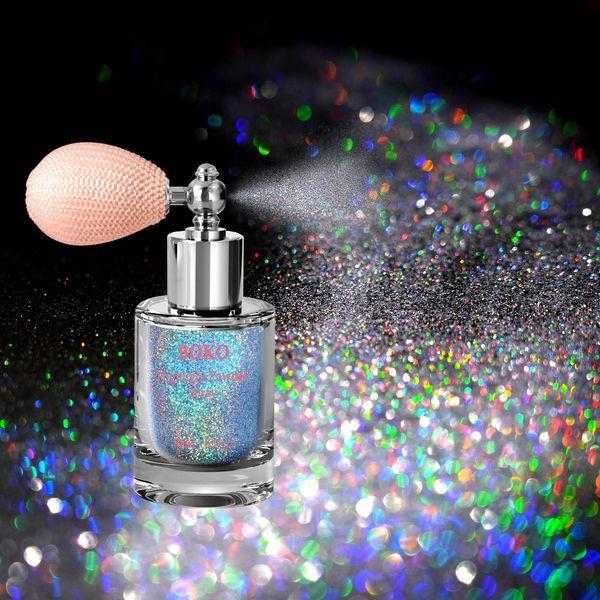 Boko Body Glitter Spray, Holographic Silver Glitter Spray for Body Face Hair Nail Clothes, Hair Glitter Spray Body Shimmer Powder for Highlighter Makeup Festival Rave Accessories - Glint Rainbow