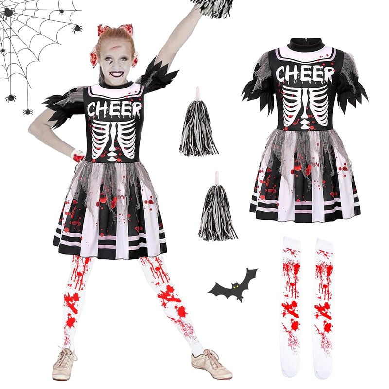 Costume Cheerleader Zombie Bambina Con Accessori Inclusi – Vestito Di Halloween Spaventoso E Divertente Per Studentessa