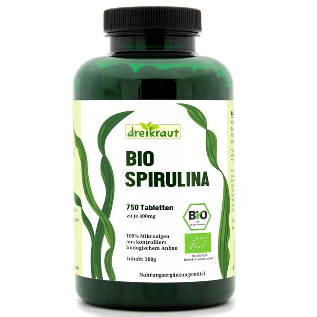 dreikraut Bio Spirulina, 750 Pellets, 4 Month Supply, Controlled Residue-Tested - EveryMarket