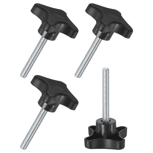 M METERXITY 4-Pack Star Clamping Knobs, M8x60mm Male Thread Hand Tightening Screw for Machinery/Electronic/Furniture/Umbrella Base, Machine Handle Replacement [90mm, Black]