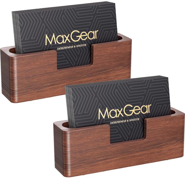 MaxGear Business Card Holder Wood Business Cards Holder for Desk Business Card Display Holder Desktop Business Card Stand for Office,Tabletop - Rectangle 2 Pack