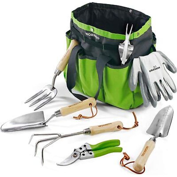 WORKPRO Garden Tools Set, 7 Piece, Stainless Steel Heavy Duty Gardening Green