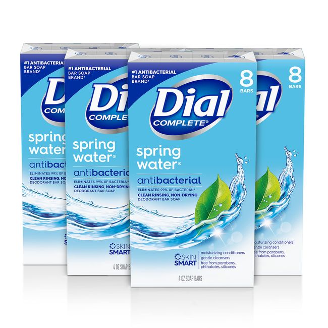 Dial Antibacterial Bar Soap, Spring Water, 32 Bars, 8 Count (Pack of 4)