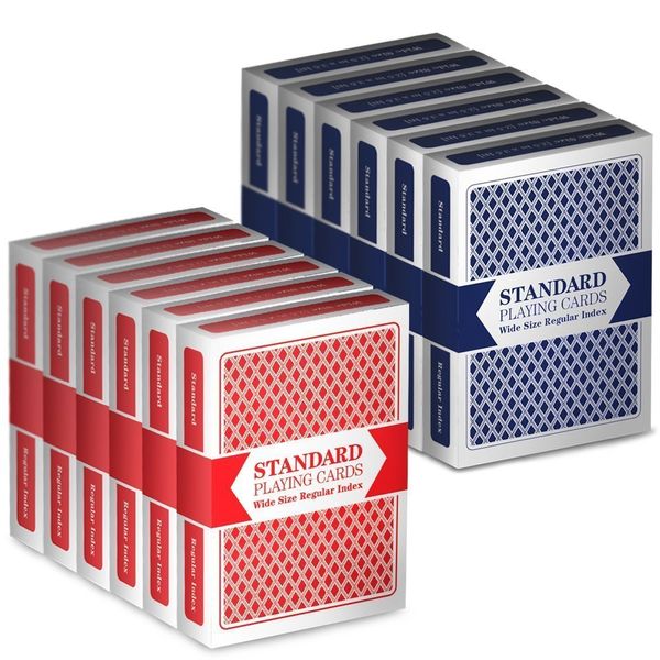 Brybelly 12 Decks (6 Red/6 Blue) Wide-Size, Regular Index Playing Cards Set – Plastic-Coated, Classic Poker Size