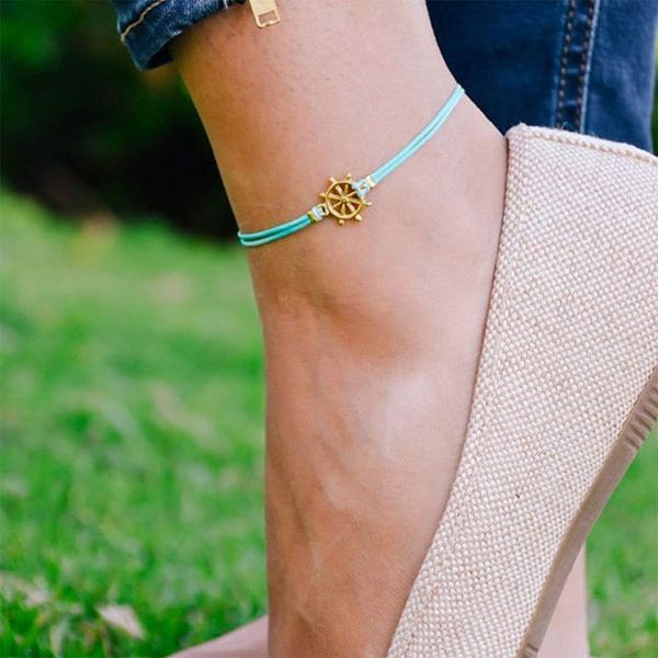 Yienate Boho Anklets Simple Rudder Ankle Bracelet Charm Dainty Summer Barefoot Beach Anklet Foot Jewelry for Women and Girls (Gold)