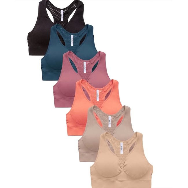 Sofra Women's 6 Pack of Seamless Padded Sports Bras-Perforated - EveryMarket