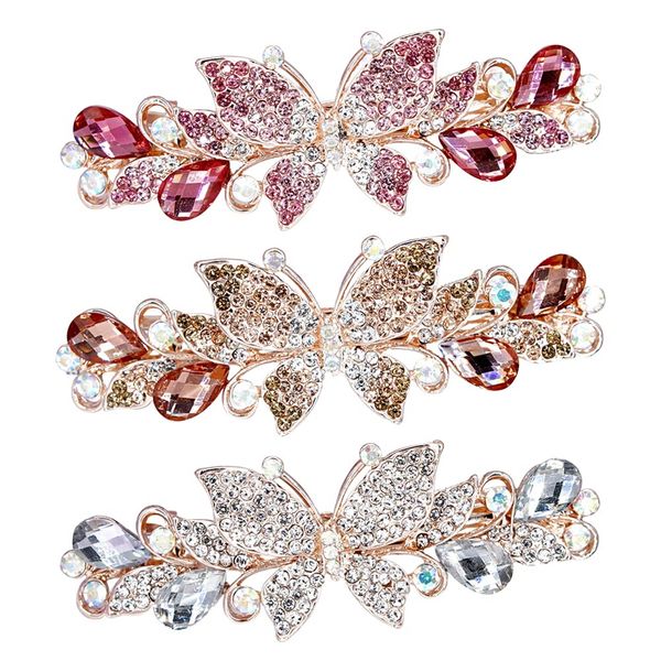 LICHENGTAI 3 Stück Vintage Haarspangen Damen Haarspangen Elegante Schmetterling Kristall Strass Haarschmuck Hochzeit Kopfschmuck für Dickes Dünnes Haar Modisches Haarstyling Zubehör für Frauen Mädchen