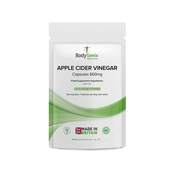 BodyGenix Apple Cider Vinegar - 600mg ACV Probiotic Digestion Antioxidant Immune Weight Management Support - 120 Capsules Natural Food Supplement 4 Month Supply